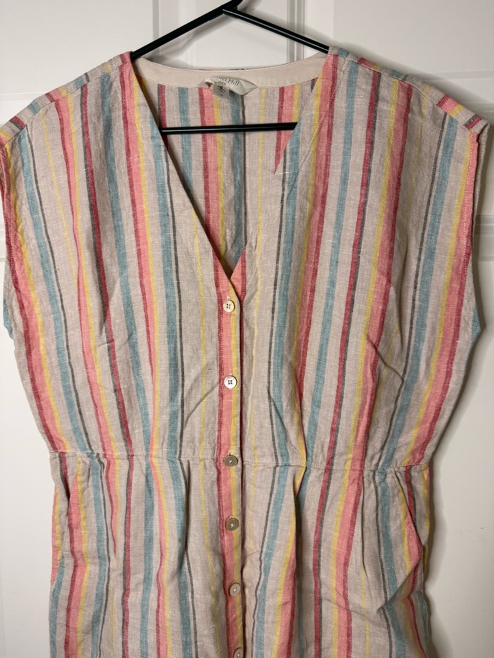 Garnet Hill Linen Pleated Detail Dress Sorbet Stripe Misses 10 - Picture 3 of 7